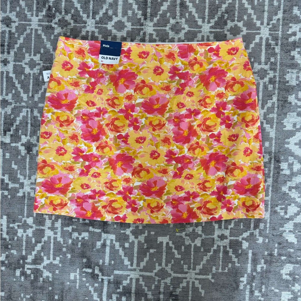 NWT Old Navy Pixie Floral Fitted Mini Skirt Pink Yellow Orange XL - Picture 3 of 9